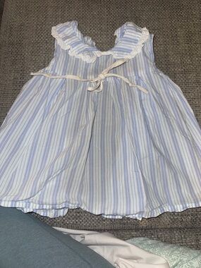 Red Beans Blue and White Striped Sleeveless Dress with Lace Collar